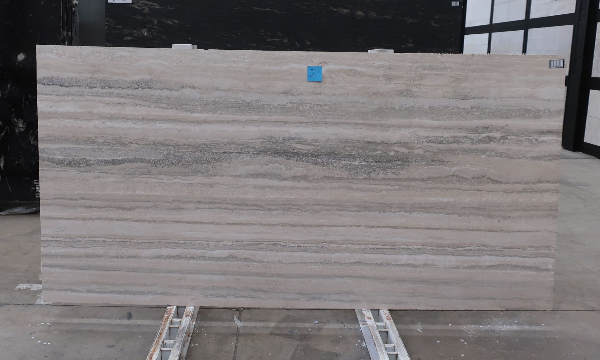 Silver Travertine Vein Cut Epoxy Filled & Honed Travertine Slab SNB