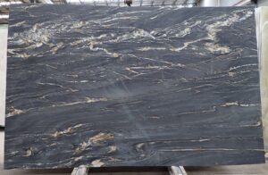 Cambrian Black quartzite slab with white gold veining, batch 1341B-3Q