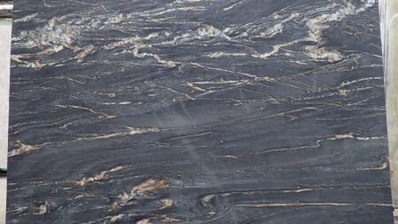 Cambrian Black quartzite slab with white gold veining, batch 1341B-3Q