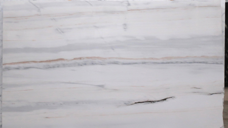 Bianco Lasa polished white marble slab with brown veining, batch 888B-4D