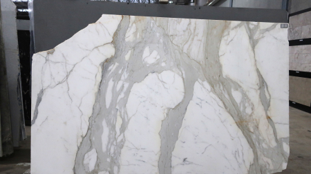 Calacatta Oro honed white marble slab with grey veining, batch 686-2M