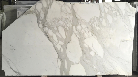 Calacatta Oro polished white marble slab with grey veining, batch 684-2M