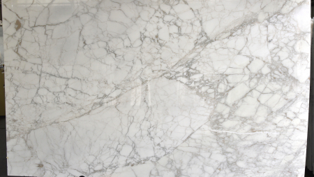 Calacatta Oro polished white marble slab with grey veining, batch 879-1M
