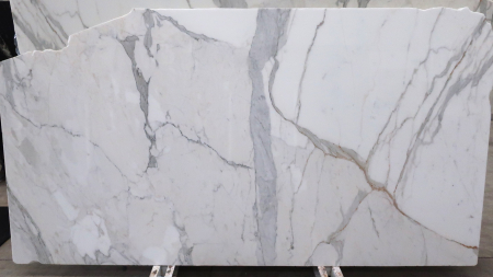 Calacatta Oro polished white marble slab with grey veining, batch 930B-3M