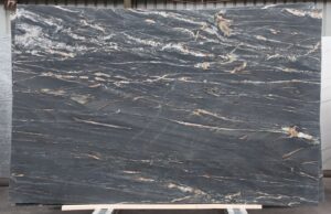 Cambrian Black leathered quartzite slab with white gold veining, batch 1349V-3Q