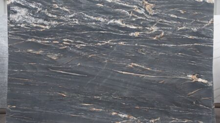Cambrian Black leathered quartzite slab with white gold veining, batch 1349V-3Q