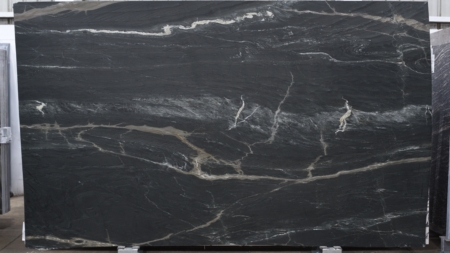 Cambrian Black leathered quartzite slab with white gold veining, batch 1637-2Q