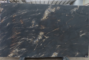 Cambrian Black leathered quartzite slab with white gold veining, batch 1571B-2Q