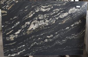 Cambrian Black quartzite slab with white gold veining, batch 1152-5Q