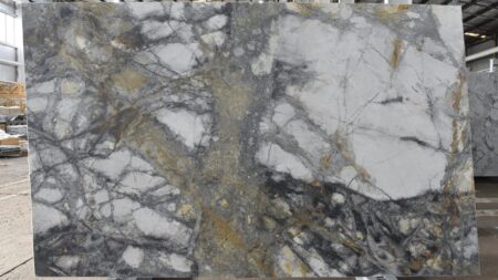 Ciel Blanc honed grey dolomite slab with gold veining, batch 1477-1D