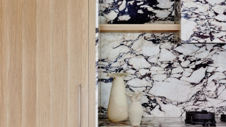 Calacatta Viola Marble Slabs Kitchen Island and Splashback