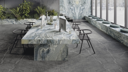 Infinity Iconic Cipollino Porcelain Slabs Dining Table