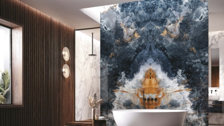 Infinity Ocean Blue Porcelain Slabs Bathroom