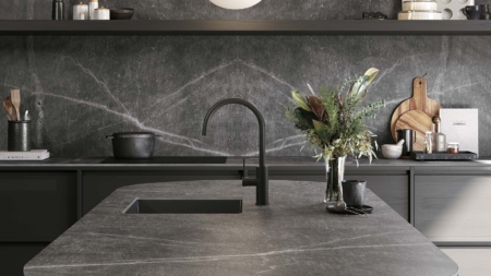 Infinity Atlantis Grey Porcelain Slabs Kitchen Island