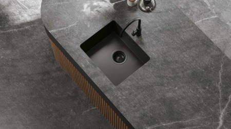 Infinity Atlantis Grey Porcelain Slabs Kitchen Island