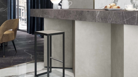 Infinity Total Grey Porcelain Slabs Kitchen Island Waterfall