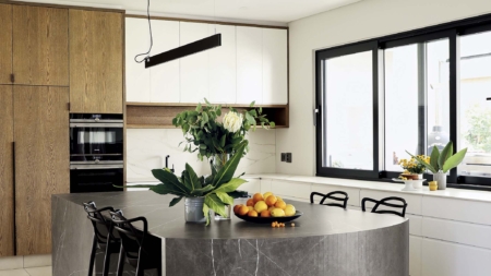 Infinity Pietra Grey Porecelain Slabs Kitchen Island
