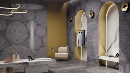 Infinity Holos Vik Black Porcelain Slabs Showroom