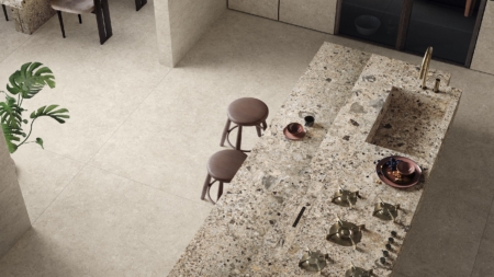 Infinity Ceppo Romano Porcelain Slabs Kitchen Island