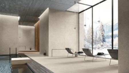 Infinity Palladium Ivory Porcelain Slabs Indoor Pool