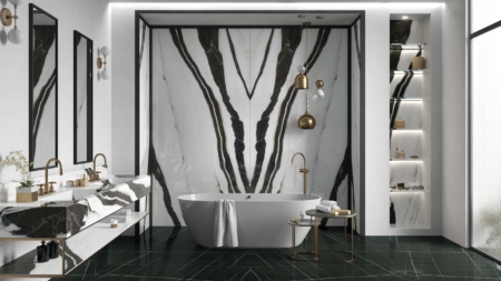 Infinity Panda White Porcelain Slabs Bathroom