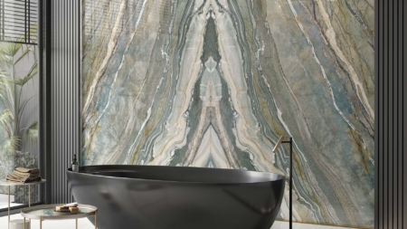 Infinity Royal Peacock Porcelain Slabs Bathroom Feature Wall
