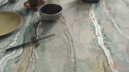 Infinity Royal Peacock Porcelain Slabs Dining Table