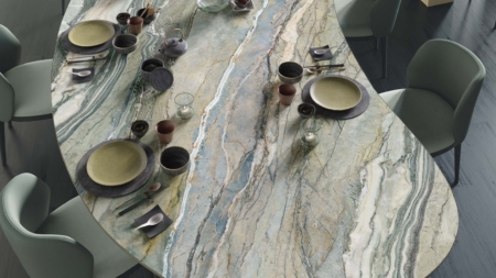 Infinity Royal Peacock Porcelain Slabs Dining Table