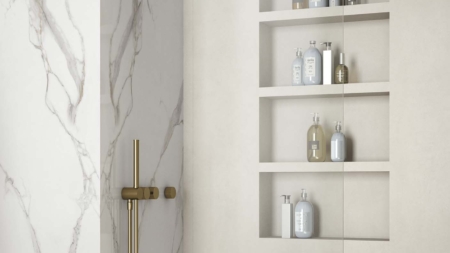 Infinity Calacatta Oro Porcelain Slabs Shower Wall
