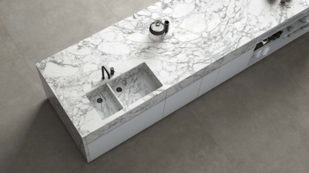 Infinity Extra Statuario Porcelain Slabs Kitchen Island