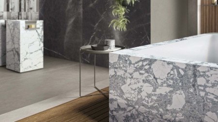 Infinity Kind of Blue Porcelain Slabs Living Area