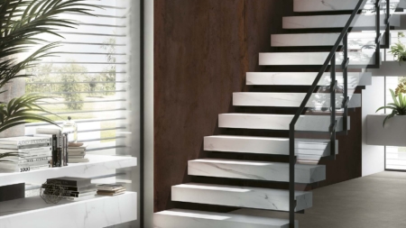 Infinity Extra Statuario Porcelain Slabs Staircase