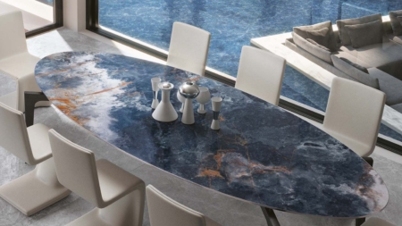 Infinity Ocean Blue Porcelain Slabs Dining Table