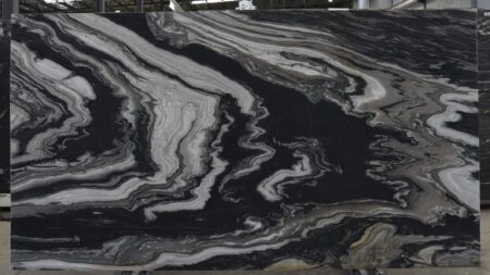 Tempest Grey honed black marble slab with charcoal veining, batch 1597B-1M