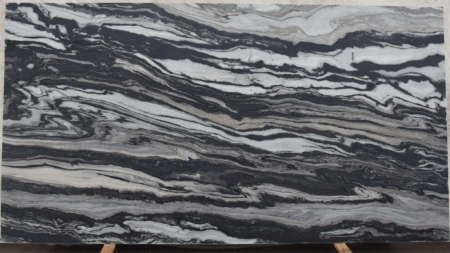 Tempest Grey honed black marble slab with charcoal veining, batch 1514-1M