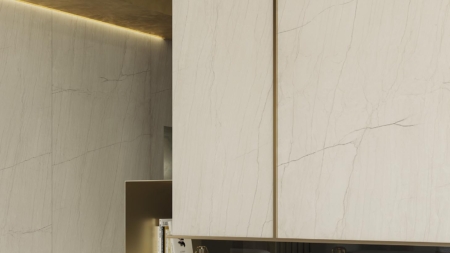 Infinity White Macaubus Porcelain Slabs Fireplace