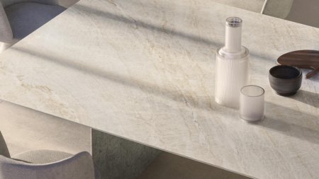 Infinity Taj Mahal Porcelain Slabs Dining Table