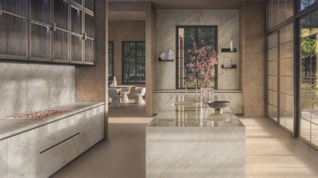 Infinity Taj Mahal Porcelain Slabs Kitchen