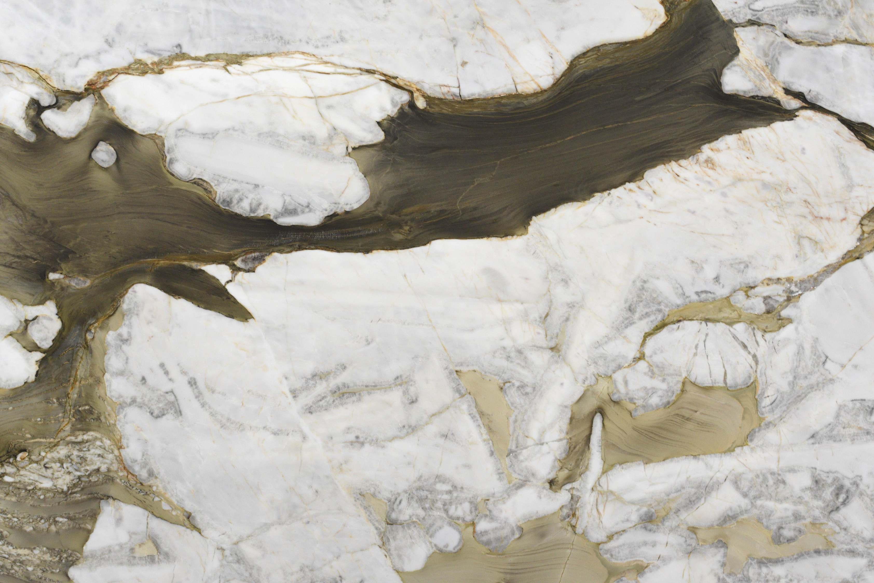 Calacatta Monaco honed white green dolomite slab forest green veining