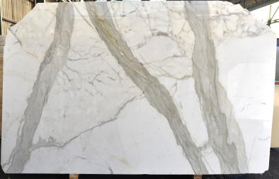 Calacatta Oro polished white marble slab with grey veining, batch 941B-1M