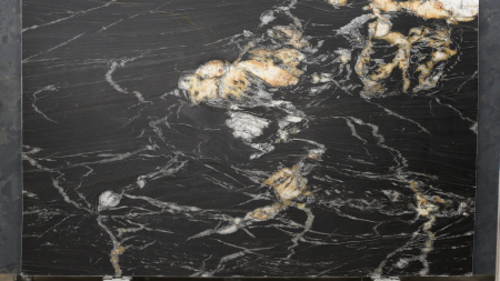 Ardesia Fume honed black slate slab rust gold veining