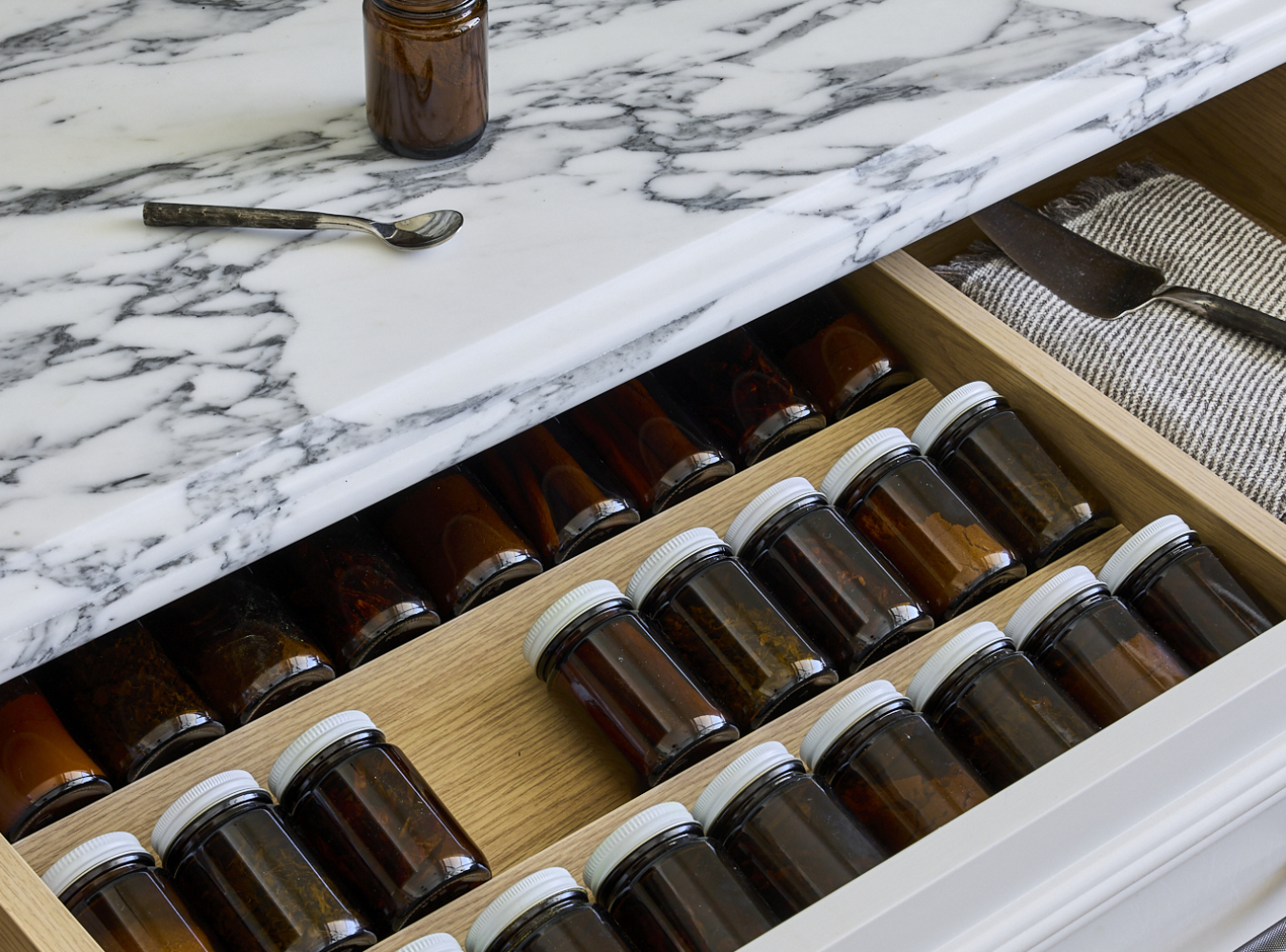 Arabescato Corchia White Marble Kitchen Spice Drawer